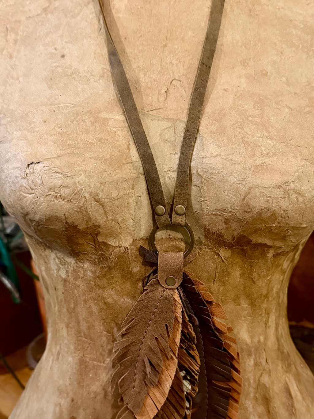 Boho Brown Leather Feather Tassel Necklace